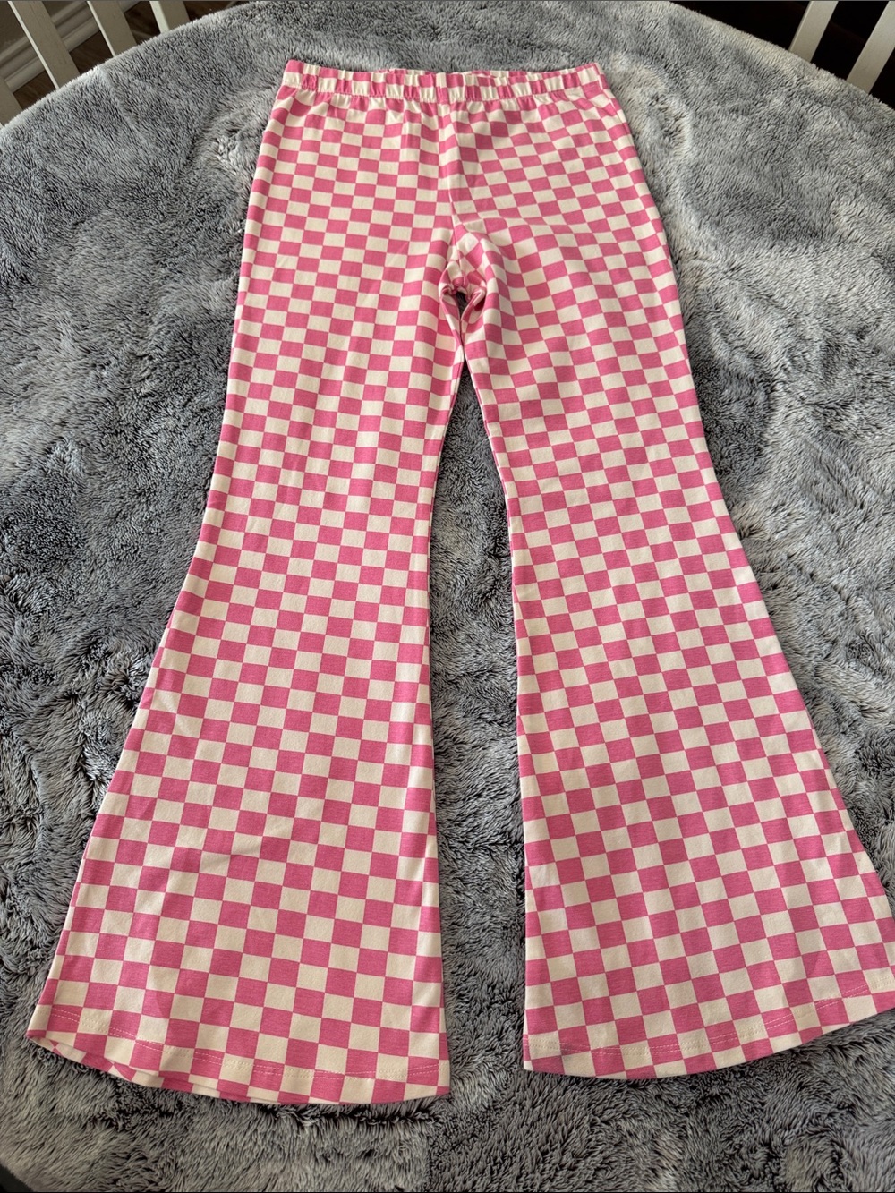 NWT Checkered Flare Pink White Pants Girls 10 Pull On Boutique Summer‎ Play